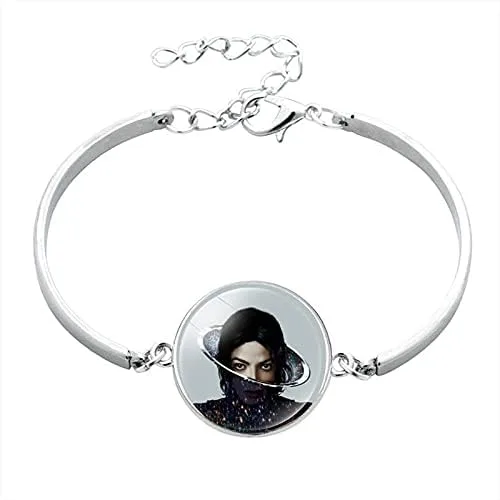 Vista 5 de Juego de 3 pulseras MJ de acero inoxidable con diseño de tarjeta del ejército de Michael Jackson chapado en plata 925