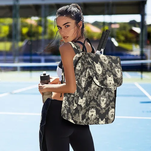 Vista 7 de Mochila de tenis de bádminton resistente al agua de dibujos animados lindo lobo negro tenis bádminton raqueta bolsa para mujeres hombres bolsa