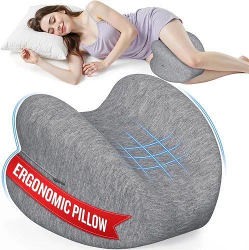 Vista 8 de Almohada de rodilla para dormir de lado, almohada de espuma viscoelástica de alta densidad para dormir de lado, diseño en forma de corazón para Azul