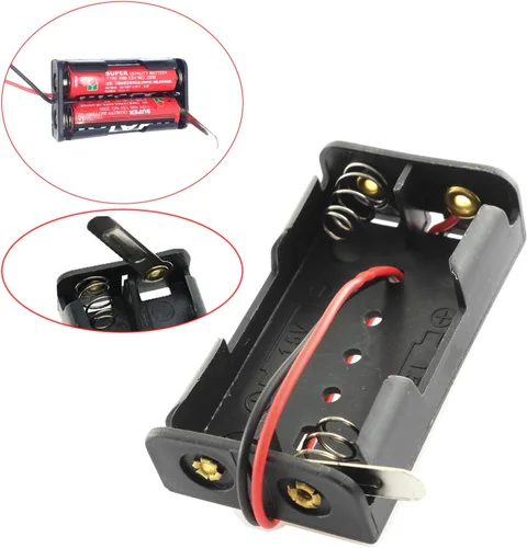 Vista 3 de DGZZI Caja de batería 4 unids 2x1.5V AA negro plástico caja de almacenamiento con cable clip de resorte e interruptor de cierre