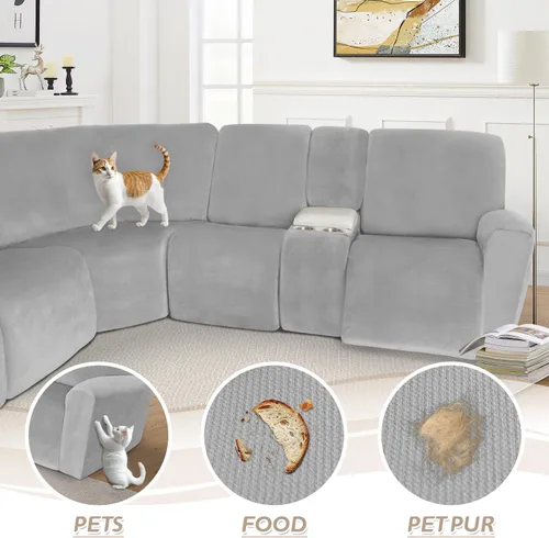 Vista 548 de Arfntevss Fundas de sofá seccional reclinable de terciopelo, Funda de sofá seccional de esquina para sofá reclinable, Funda elástica suave