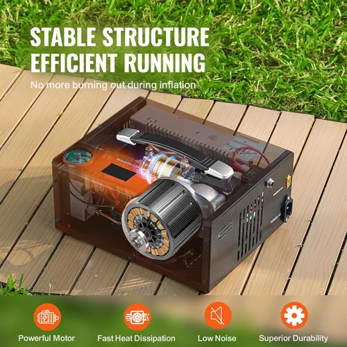 Vista 3 de Compresor de aire PCP 4500Psi/30Mpa, bomba de llenado rápido sin aceite de 300 W con apagado automático, doble potencia 12 V CC y 110 V CA
