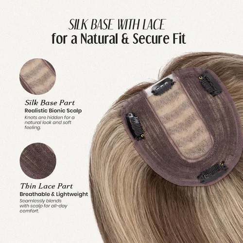 Vista 2 de MY-LADY Extensiones de cabello humano para mujeres, cabello real humano delgado, base de seda de 10 * 12 cm, con encaje, 130% de densidad, con clip