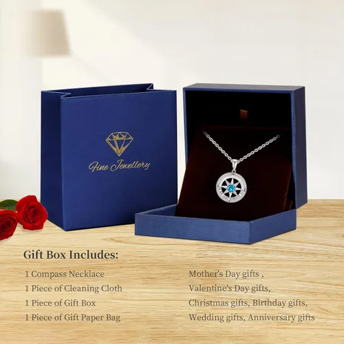 Vista 26 de Peeshow Collar para mujer, brújula, piedra natal, joyería de cumpleaños, aniversario, ideas para su novia, regalo romántico de amor en Navidad, día