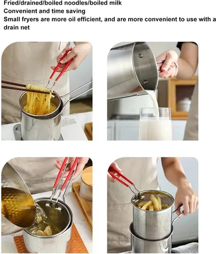Vista 9 de Olla de mano, sartén de acero inoxidable 304, sartén para el hogar, olla multifuncional para freír, sartén frita para cocina, papas fritas y pollo