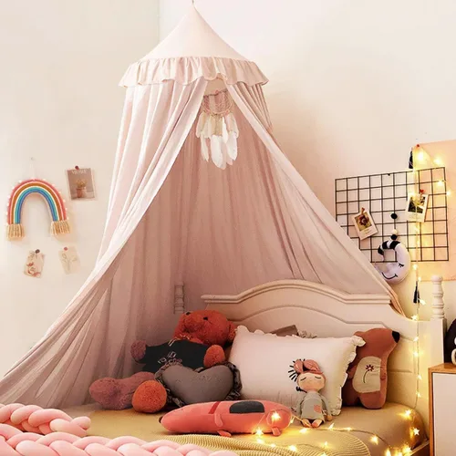 Vista 13 de Kertnic - Toldo decorativo para cama de niños, carpa de algodón suave para decoración de habitación de niñas, castillo de princesa de ensueño Verde