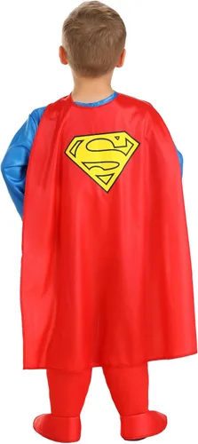 Vista 5 de Disfraz clásico de Superman de DC Comics para niño con capa, overol, fundas para botas, calzoncillos y cinturón, con licencia