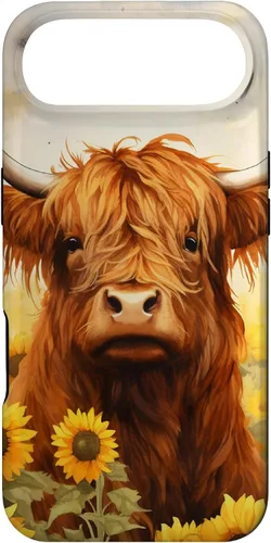 Vista 27 de Highland Cow Animal Lover Watercolor Sunflower Case for iPhone 17