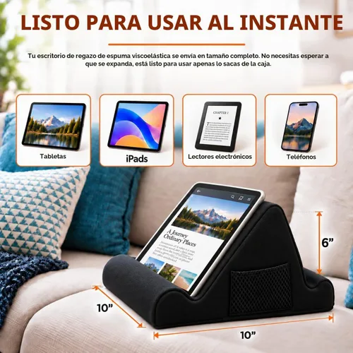 Vista 6 de Brookstone Cojín de regazo para tableta, soporte para tableta y teléfono para cama, vuelos y viajes, dos escritorio de espuma viscoelástica en Negro