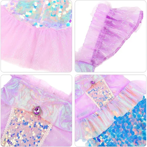 Vista 5 de knemmy Vestido de sirena para niñas pequeñas, disfraz de princesa Ariel, disfraz de Halloween, cosplay, fiesta de cumpleaños, vestido de lentejuelas