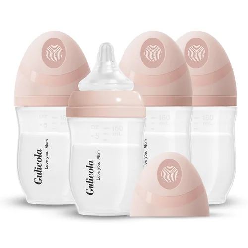 Vista 8 de Gulicola Natural PP Biberones de Lactancia para Bebés Conjunto para Recién Nacidos Paquete de 2, Tetinas de Flujo Lento, 0 Meses +, 5 oz - Rosa