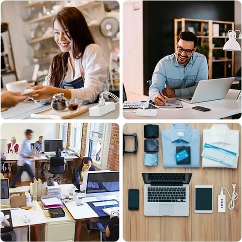 Vista 6 de Cargador rápido USB, estación de carga portátil de 6 puertos, adecuado para varios dispositivos, compatible con iPhone, iPad, Samsung, Google