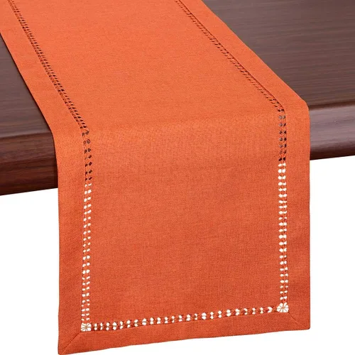 Vista 5 de Grelucgo - Camino de mesa o cubierta de tocador rectangular hecha a mano, color naranja