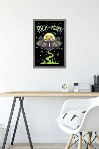 Vista 6 de Trends International Rick And Morty - Póster de pared de barco, 14.725 x 22.375 pulgadas, versión enmarcada de madera de granero