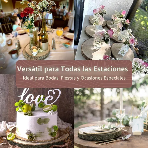 Vista 3 de KARAVELLA Rebanadas de madera grandes para centros de mesa, centros de mesa de madera para mesas, centro de mesa de boda rústico, losas de madera