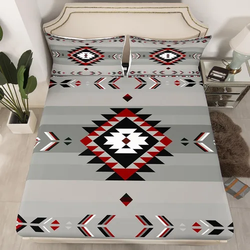 Vista 16 de Juego de sábanas bajeras de diseño nativo americano del suroeste para niños, niñas y adolescentes, juego de ropa de cama tribal para niños, niñas