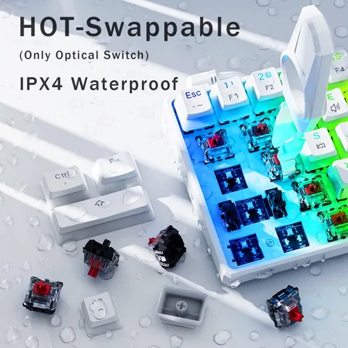Vista 5 de Tezarre Teclado mecánico para juegos TK61 60 Hotswap con teclas PBT Puddin con retroiluminación RGB USB teclas completas programables para jugadores