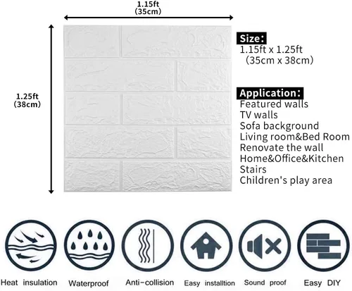 Vista 3 de Paneles de pared 3D para despegar y pegar, cobertura de 14.5 pies Blanco