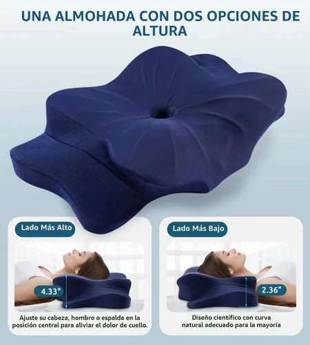 Vista 5 de Almohada cervical para aliviar el dolor de cuello, almohada ortopédica ergonómica de doble cara con funda de almohada de seda de hielo, almohada