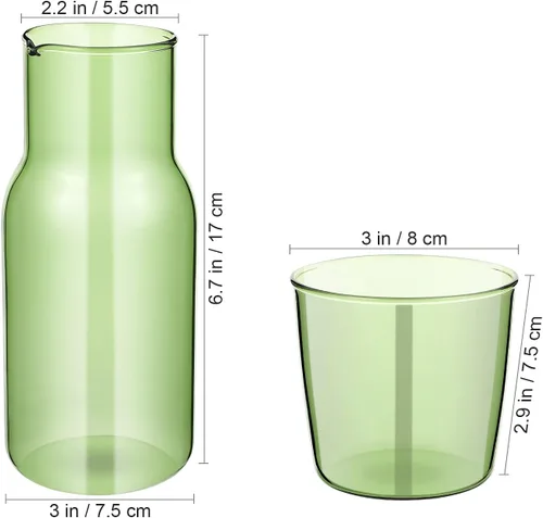 Vista 4 de Juego de 1 jarra de agua para mesita de noche, jarra de noche con vaso de cristal, color verde