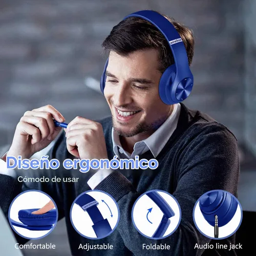 Vista 3 de 9S - Auriculares inalámbricos sobre la oreja Bluetooth, 60 horas de reproducción, estéreo Hi-Fi, 6 modos de EQ, micrófono incorporado, diseño Negro