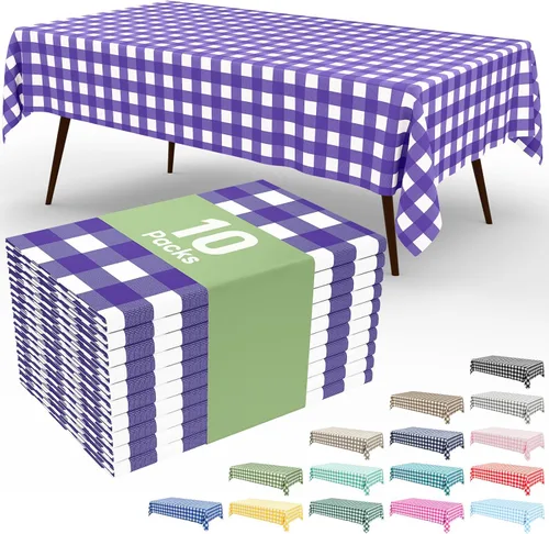 Vista 12 de Smiry Paquete de 3 Manteles Desechables de Cuadros Gingham Color Caqui - 54" x 72" Mantel de Plástico de Servicio Pesado, Cubiertas de Mesa
