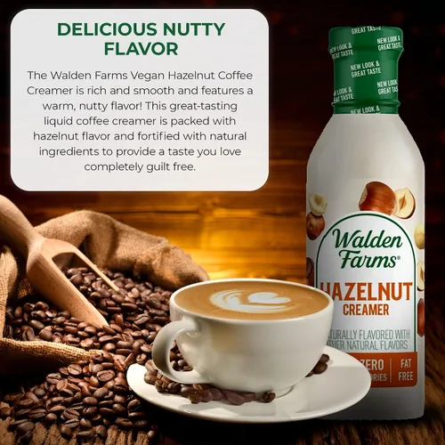 Vista 3 de Walden Farms Crema para Café de Avellana – Cero Calorías, Sin Grasa, Sin Azúcar, Baja en Carbohidratos, Apta para Keto, Sin Lácteos, Vegana