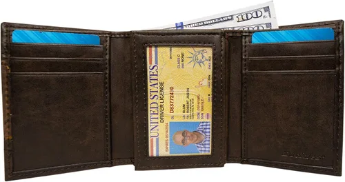 Vista 4 de Dickies Cartera triple de cuero para hombre, Negro