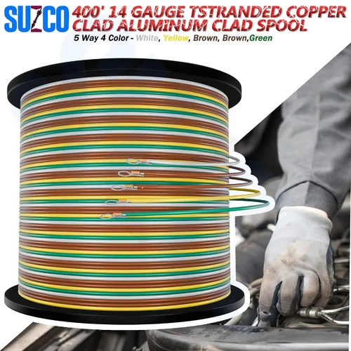 Vista 7 de 400 pies suficiente 14AWG CCA【2 cables marrones】4 cables codificados por colores de 4 vías 5 cables unidos para remolque RV cámper enganche de 4