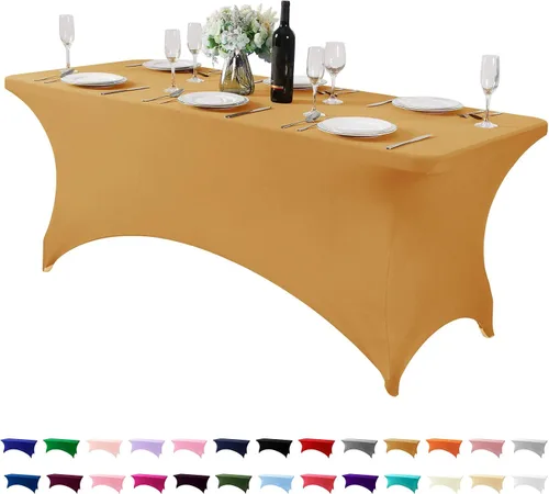 Vista 118 de Mantel de elastano para mesa de 6, 4 o 8 pies, universal, ajustable, para fiestas, banquetes, bodas y eventos, color verde manzana