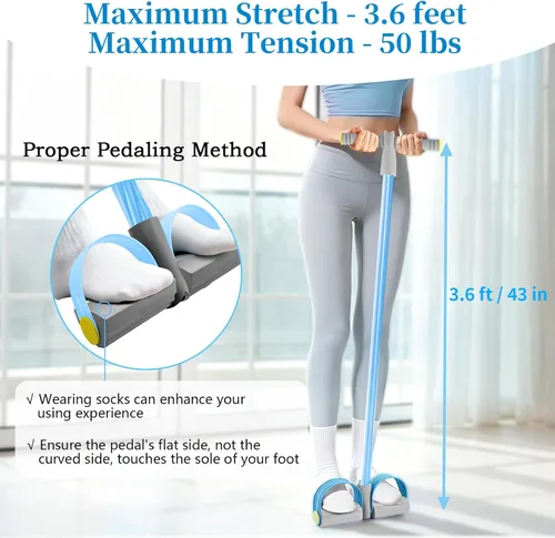 Vista 7 de Pedal Resistance Bands with Handles, Durable 6-Tubes Multifunction Pedal Resistance Band, Natural Rubber Foot Pedal Resistance Bands, Fitness