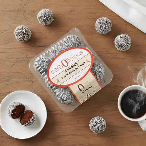 Vista 2 de Bolas de ron de chocolate Carbolicious sin azúcar, bajas en carbohidratos, aptas para dieta cetogénica, 1 carbohidrato neto por bola (9 piezas)