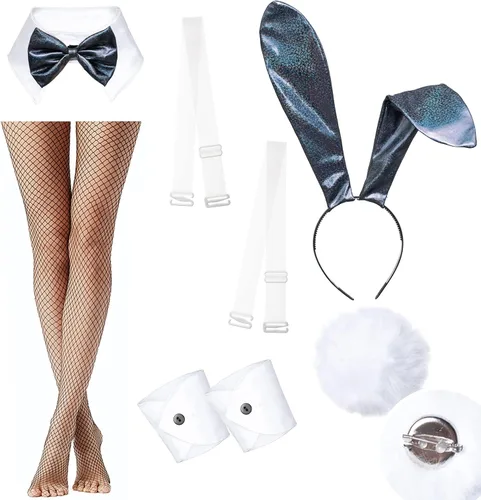 Vista 4 de Conjunto de traje de disfraz de conejito para mujer, una sola pieza, con accesorios