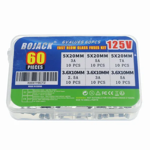 Vista 2 de BOJACK Fusibles para luces de Navidad 5x20mm 125V 3A 5A 7A Fusible de vidrio de soplado rápido Fusibles 3.6X10mm Mini Fusible 125V 2.5A 3A 5A Kit