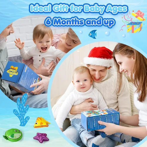Vista 5 de Juguetes Montessori para niños de 1 año – Juego de pesca de tela para niños pequeños 17 en 1 con vasos apilables clasificación de colores, juguete