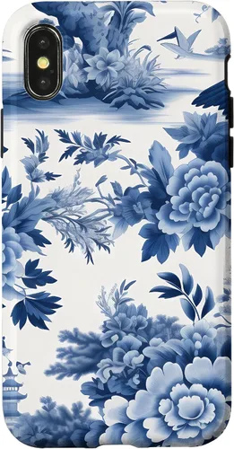 Vista 5 de iPhone 16 White and blue Chinoiserie Botanical Floral Bird Classic Case