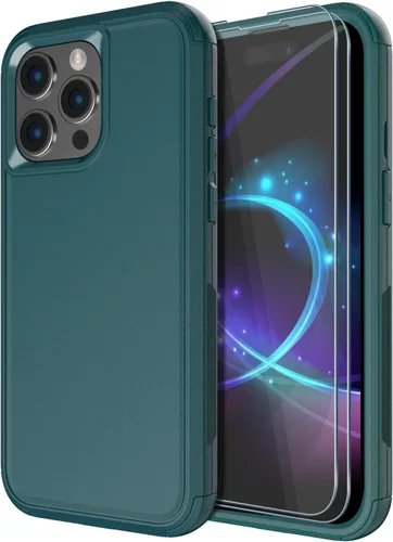 Vista 23 de Diverbox Funda para iPhone 15 Plus [a prueba de golpes] [a prueba de caídas] [protector de pantalla de vidrio templado], funda de protección