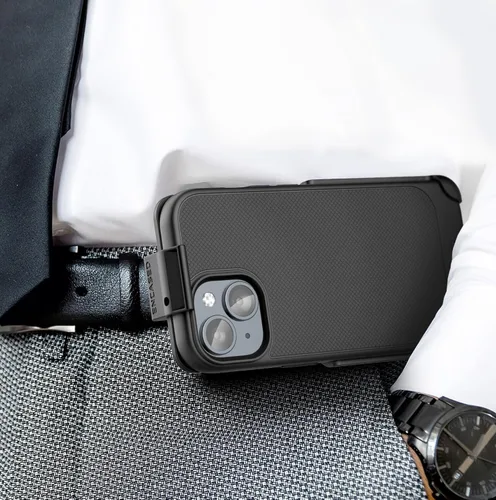 Vista 2 de Encased Thin Armor Belt Case - Diseñada para iPhone 15 con Clip de Funda para Teléfono - Negro Mate