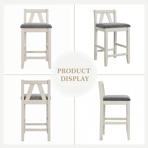 Vista 5 de VECELO Juego de 2 taburetes de bar de altura de mostrador, taburetes de bar de madera maciza de 25 pulgadas con asiento acolchado tapizado, sillas