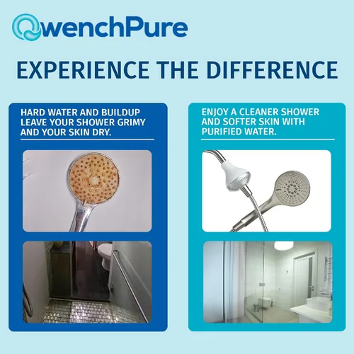 Vista 3 de QwenchPure Filtro de ducha para cloro: alto rendimiento, 100% KDF-55, elimina el cloro y los contaminantes, suaviza y purifica el agua dura, mejora