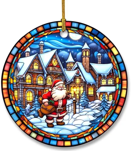 Vista 17 de Adorno de cerámica divertido - Papá Noel travieso y ciervo "Deseo que no te traiga nada más que una feliz Navidad" - Adornos para el hogar, adorno