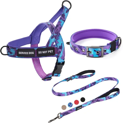 Vista 9 de Annchwool Arnés para perro sin tirones, juego de collar y correa reflectante resistente - Correa para perro con doble asa y clip de cinturón