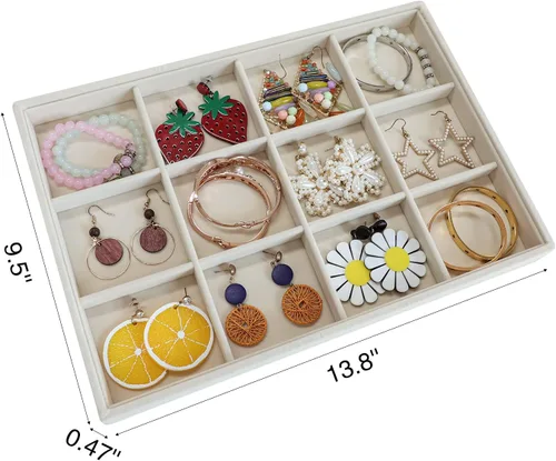 Vista 5 de Stratalife Organizador de joyas de terciopelo, organizador apilable para aretes, 12 rejillas, joyero, cajón, organizador de joyas, expositor