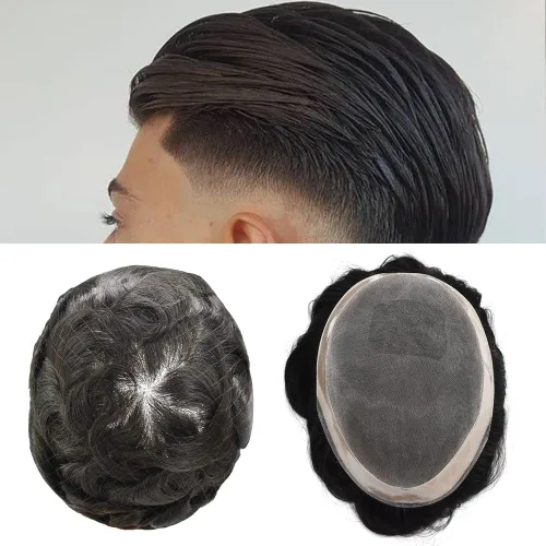 Vista 8 de Toupee - Pieza de cabello humano real para hombre, sistema de pelo tipo tupé para hombres, piezas de pelo fino mono polivinílico para hombre, pieza