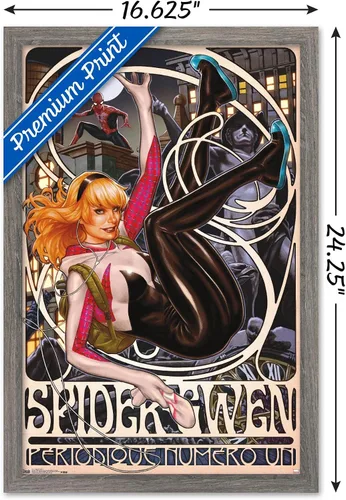 Vista 3 de Trends International Marvel Comics - Póster de pared de Spider-Gwen - Cover #1, 14.725 x 22.375 pulgadas, versión enmarcada de madera de granero