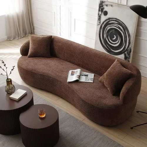 Vista 9 de WILLIAMSPACE Sofá curvado de 101 pulgadas, moderno sofá boucle tapizado de gran tamaño con 4 almohadas, sofá de peluche de 4 asientos para sala