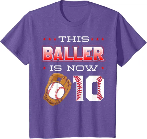 Vista 59 de This Baller Is Now 10 - Camiseta de béisbol para fiesta temática de cumpleaños número 10, Negro