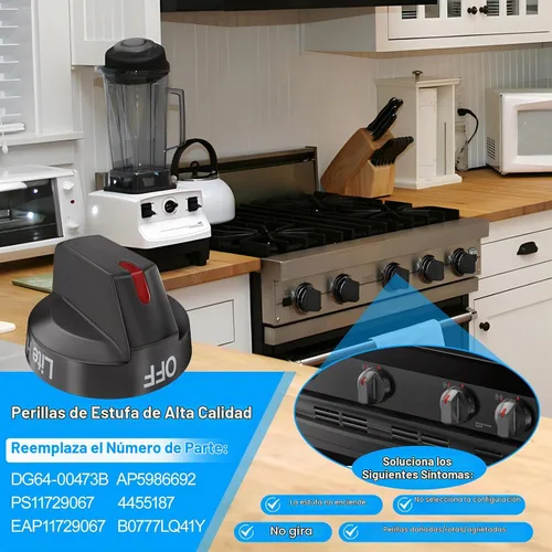 Vista 6 de [Actualizado] DG64-00473B Perillas de estufa de acero inoxidable negro compatibles con estufa de horno de gas Samsung, perilla de control