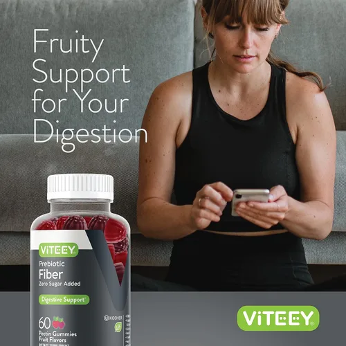 Vista 6 de Viteey - Gomitas de fibra prebiótica para adultos, 0.14 oz Gomitas de suplemento de fibra soluble digestiva y intestinal, sin azúcar, veganas, sin