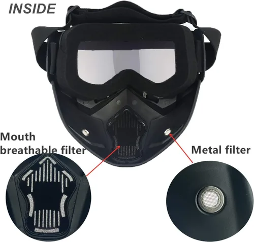 Vista 4 de LJDJ Gafas de motocicleta con máscara extraíble – Gafas de motocross ATV Anti-UV ajustables MX Riding Offroad Ciclismo Moto Gafas protectoras Racing
